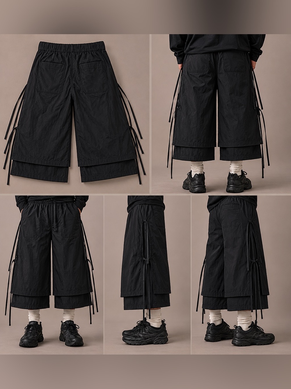 Craig Green Cropped Tie Detail Pants Black Med | Avant Garde Wide Leg Culottes - Picture 3 of 5